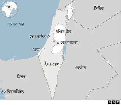 গাজা এবং পশ্চিম তীরের বর্তমান মানচিত্র।