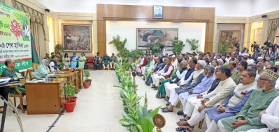 কৃষক লীগের বৃক্ষরোপণ কর্মসূচির উদ্বোধনী অনুষ্ঠানে প্রধানমন্ত্রী শেখ হাসিনা। ছবি: ফোকাস বাংলা