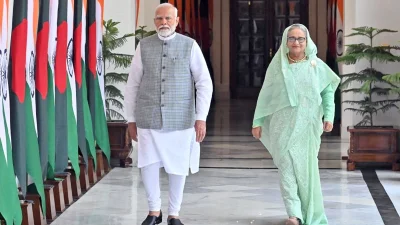 নয়াদিল্লির হায়দ্রাবাদ হাউসে প্রধানমন্ত্রী শেখ হাসিনা ও ভারতের প্রধানমন্ত্রী নরেন্দ্র মোদি