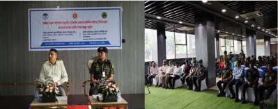  রাজউকের চেয়ারম্যান জেনারেল (অব.) মো. ছিদ্দিকুর রহমান (বামে) ও আনসার ও গ্রাম প্রতিরক্ষা বাহিনীর অতিরিক্ত মহাপরিচালক ব্রিগেডিয়ার জেনারেল নাজিম উদ্দিন
