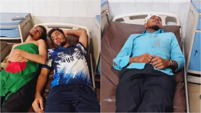 হামলায় আহত তিন শিক্ষার্থী। ছবি: সাগর শুভ্র