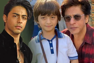 বড় ছেলে আরিয়ান ও ছোট ছেলে আব্রামের সঙ্গে শাহরুখ খান। ছবি- সংগৃহীত
