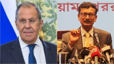 রুশ পররাষ্ট্রমন্ত্রী সের্গেই ল্যাভরভ ও বাংলাদেশের পররাষ্ট্র উপদেষ্টা তৌহিদ হোসেন