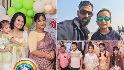 ছবিতে গায়িকা পুতুলের ভাই-বোন ও তাদের পরিবারের সদস্যরা। ছবি ও কোলাজ: ইত্তেফাক