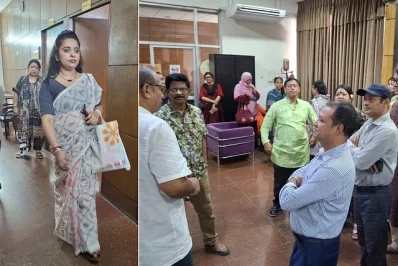 সহকর্মীদের বাধার মুখে বেরিয়ে যান জ্যোতিকা জ্যোতি। ছবি ও কোলাজ: ইত্তেফাক