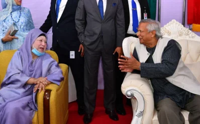 বিএনপি চেয়ারপারসন বেগম খালেদা জিয়া ও প্রধান উপদেষ্টা ড. মুহাম্মদ ইউনূস। ছবি: ইত্তেফাক