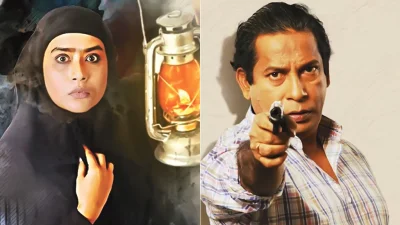 &lsquo;অন্ধকারের গান&rsquo; সিনেমায় মম ও মোশাররফ করিম। ছবি: সংগৃহীত