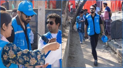 কক্সবাজারের রোহিঙ্গা ক্যাম্পে তাহসান খান। ছবি: সংগৃহীত