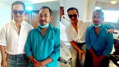 হাসপাতালে সাইফ আলি খানের সঙ্গে দেখা করেন অটোচালক ভজন সিং রানা। ছবি: সংগৃহীত