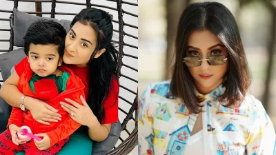 একমাত্র সন্তান শেহজাদ খান বীরের সঙ্গে শবনম বুবলী। ছবি: সংগৃহীত