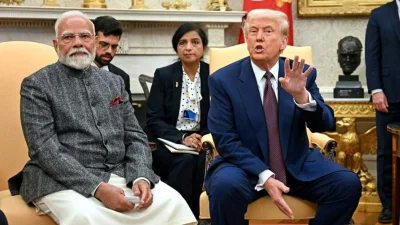 বৈঠকের পর প্রেস ব্রিফিংয়ে ডোনাল্ড ট্রাম্প ও নরেন্দ্র মোদি। ছবি: সংগৃহীত