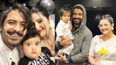 ছেলে রাজ্যকে নিয়ে শরীফুল রাজ ও পরীমণি। ছবি: সংগৃহীত
