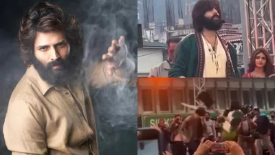 ভাইরাল হওয়া গ্যাংটকে চলা অনুরাগ বসুর সিনেমার শুটিংয়ের দৃশ্য। কোলাজ: ভিডিও থেকে