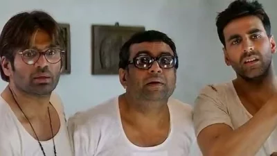 &lsquo;হেরা ফেরি&rsquo; সিনেমার ৩ চরিত্র ঘনশ্যাম (সুনীল শেঠি), বাবুভাইয়া (পরেশ রাওয়াল) আর রাজু (অক্ষয় কুমার)। ছবি: সংগৃহীত