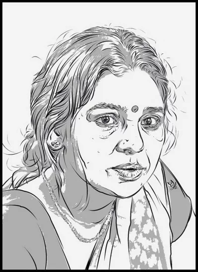 চঞ্চল চৌধুরীর আঁকা পশ্চিমবঙ্গের অভিনেত্রী সুদীপ্তা চক্রবর্তীর স্কেচ। ছবি: ফেসবুক থেকে