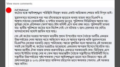 আশফাক নিপুণের ফেসবুক পোস্টে উপদেষ্টা আসিফ মাহমুদের কমেন্ট। ছবি: ফেসবুক থেকে