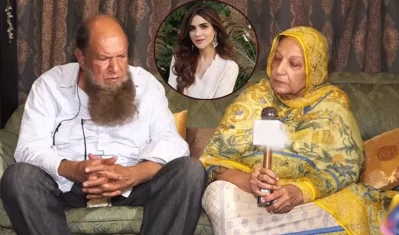 পাকিস্তানি অভিনেত্রী হুমাইরা আসগরের বাবা ও মা। ছবি: সংগৃহীত