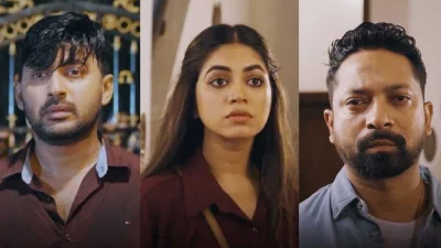 &lsquo;বিনোদিনী&rsquo; নাটকে অভিনয় করেছেন মনোজ প্রামাণিক, প্রিয়ন্তী উর্বী ও ইমতিয়াজ বর্ষণ। ছবি: বঙ্গ&rsquo;র সৌজন্যে