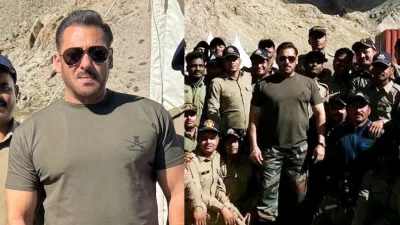 &lsquo;ব্যাটল অফ গালওয়ান&rsquo; সিনেমার শুটিং চলাকালে সেনাসদস্যদের সঙ্গে সালমান খান। ছবি: সংগৃহীত