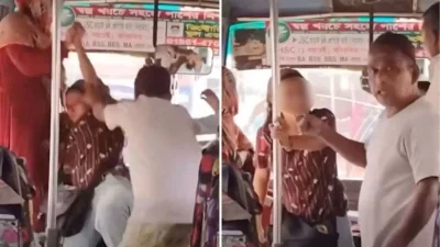 বাসে পোশাক নিয়ে নারীকে হেনস্তা করা হয়। ছবি: ভিডিও থেকে নেওয়া