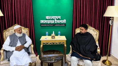 বাংলাদেশ জামায়াতে ইসলামীর আমির ডা. শফিকুর রহমান ও জাতীয় নাগরিক পার্টির আহ্বায়ক নাহিদ ইসলাম।