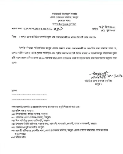 বরগুনায় ডিসি কার্যালয়ে সাংবাদিকদের মাসিক রিপোর্ট চাওয়ার যৌক্তিকতা নিয়ে প্রশ্ন উঠেছে