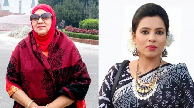 বাম থেকে সৈয়দা নাখলু আক্তার ও নাদিয়া পাঠান পাপন।