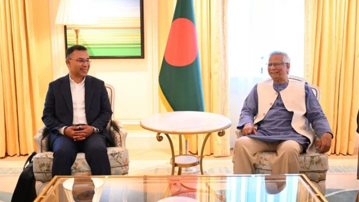 ড. ইউনূস ও তারেক রহমানের মধ্যে বৈঠক। ছবি: সংগৃহীত