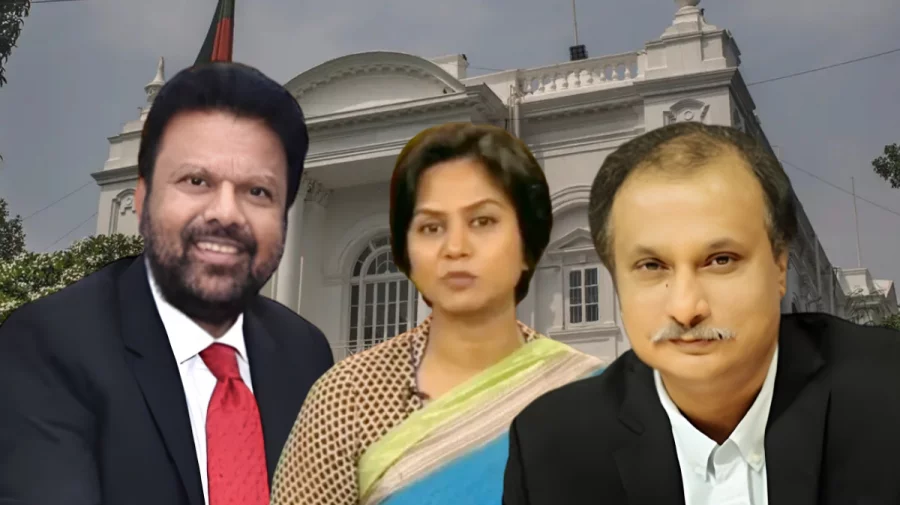সাংবাদিক শ্যামল দত্ত, মোজাম্মেল হক বাবু ও ফারজানা রুপা। ছবি: ইত্তেফাক কোলাজ